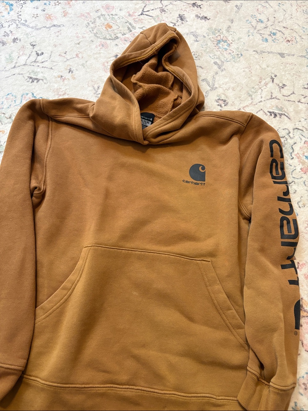 Carhartt Boys Brown Hooded Sweatshirt. Size Boys XL. 18-20. Warm! Nice!